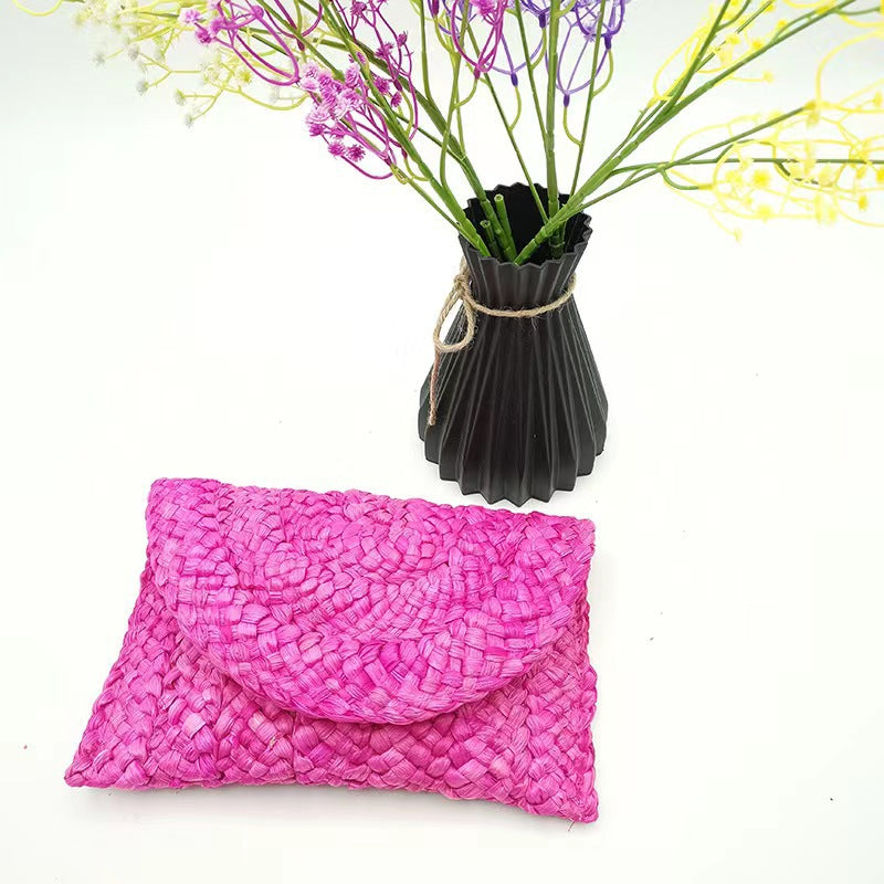 Corn Husk Straw Bag Clutch Women Large Capacity Clutch Hand-Woven Bag Mobile Phone Bag Coin Purse Japanese Korean
