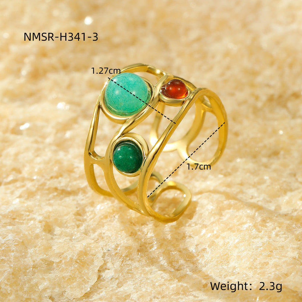 Natural Stone Ring 18K Gold Plating Stainless Steel High Grade Open Ring No Fading Sold Jewelry