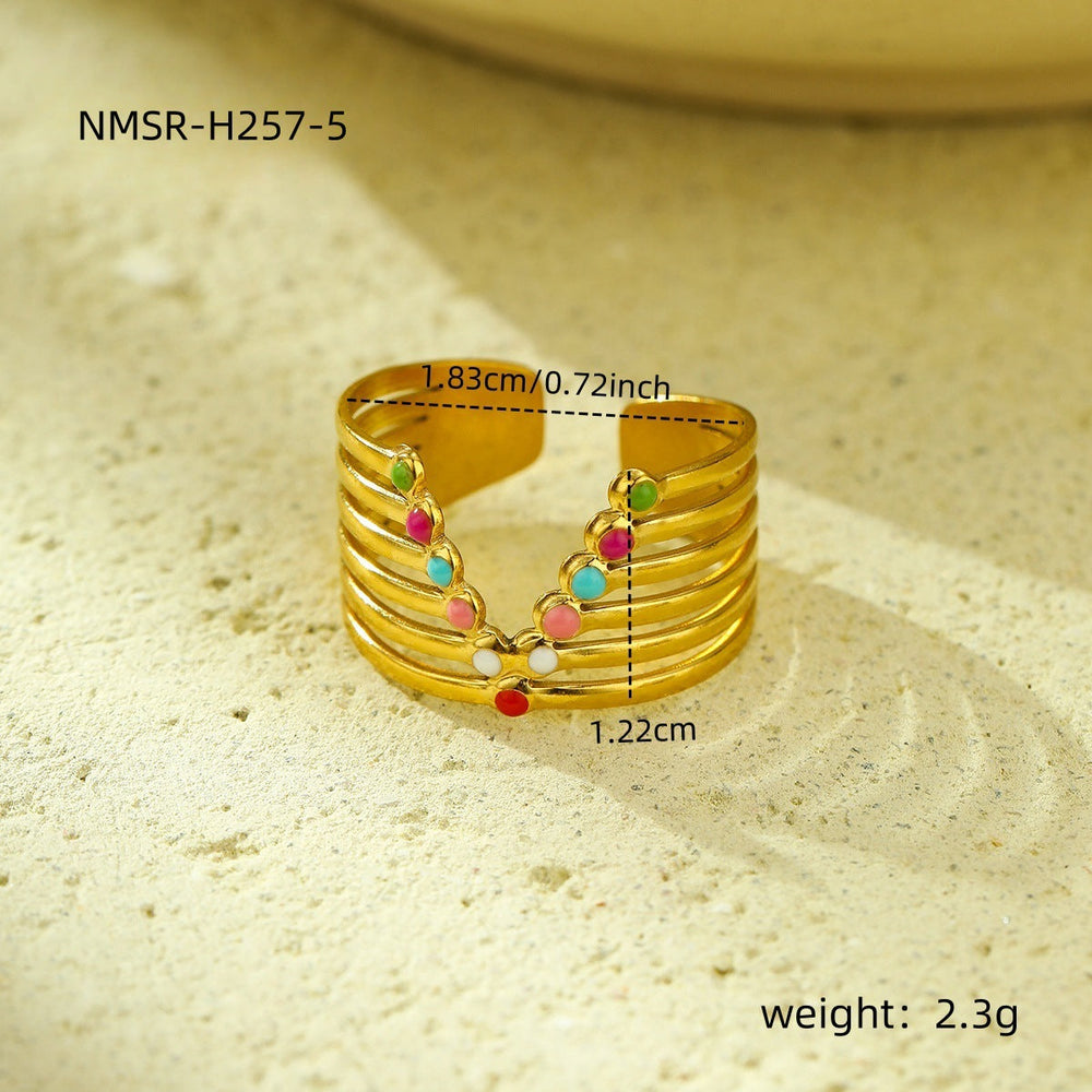 18K Gold Plated Stainless Steel Ring Women Geometric Abstract Colorful Oil Necklace Ring Ornament