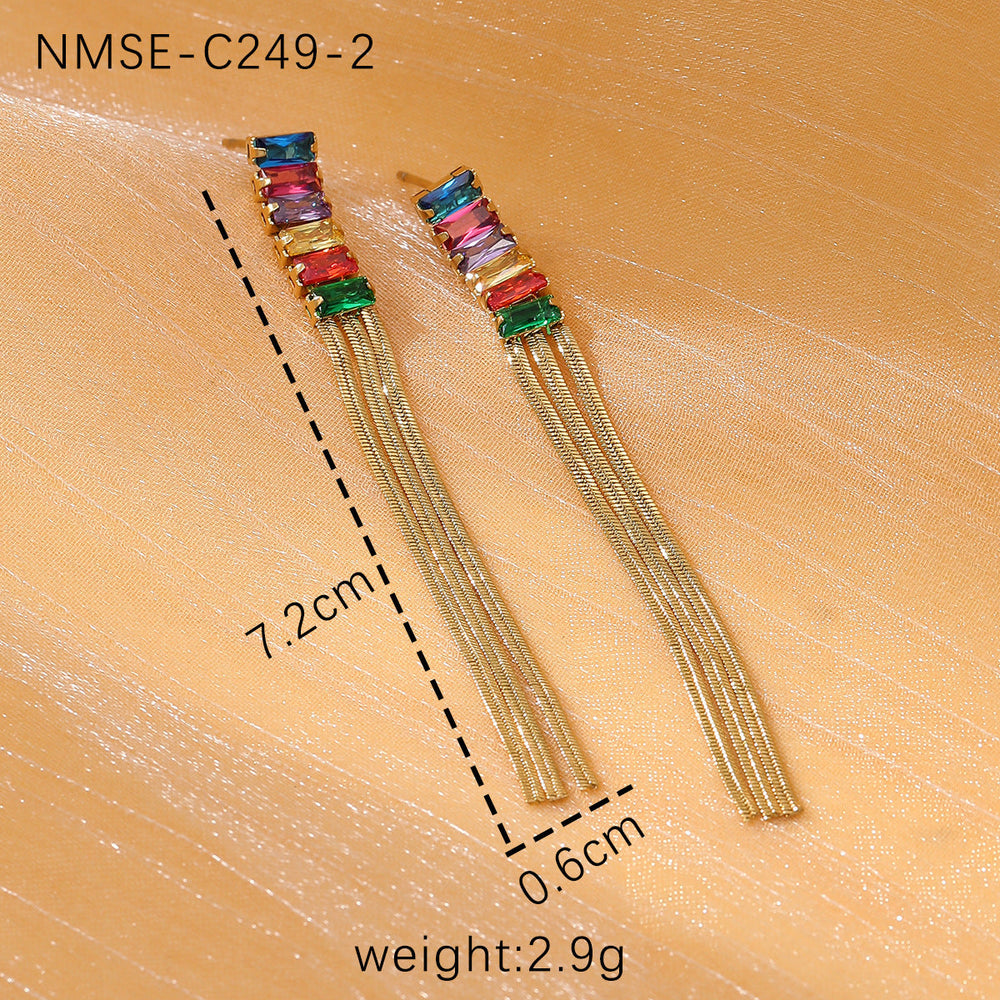 Diamond Tassel Titanium Steel Earrings Women Affordable Luxury Wild High Grade Stainless Steel Earrings Women