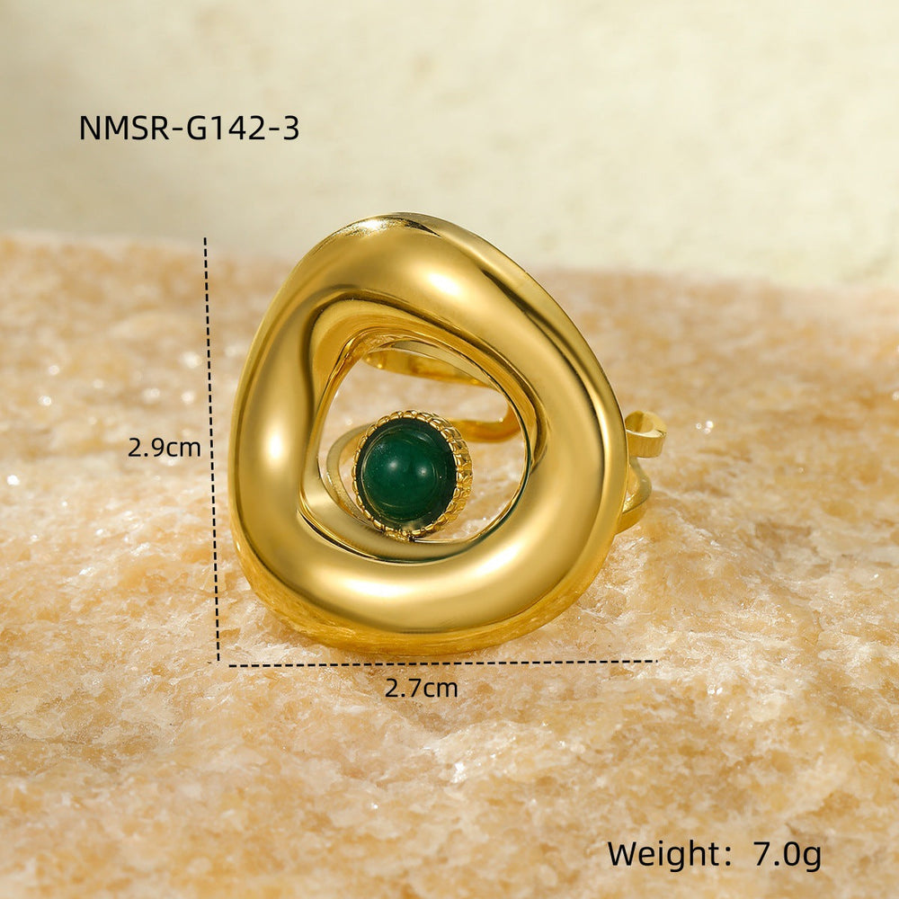 Titanium Steel 18K Gold Plating Geometric Abstract Inlaid Natural Stone Stainless Steel Ring