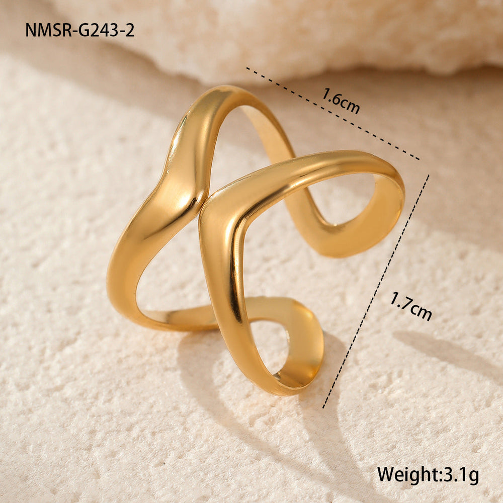 Fashionable Trendy Cool Design Stainless Steel Ring 18K Gold Simple Advanced French Finger Ring Jewelry