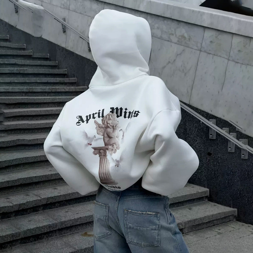 Loose Personality Trendy Sexy Casual Top Angel Print Hooded Zipper Sweatshirt for Women Spring Autumn