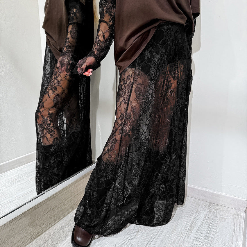 Summer Sexy Atmosphere Lace See through Skirt High Waist Women Clothing