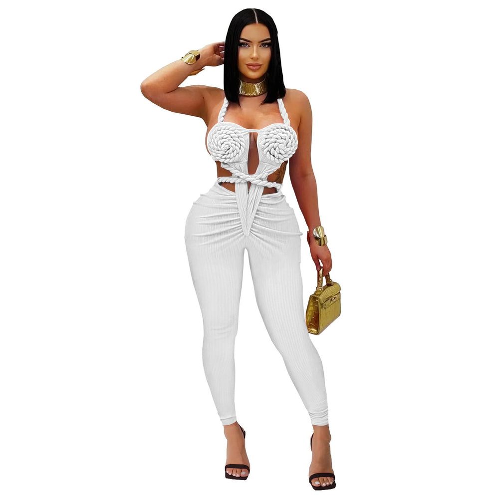 Women Wear Casual Sexy Halter Backless Solid Color Jumpsuit