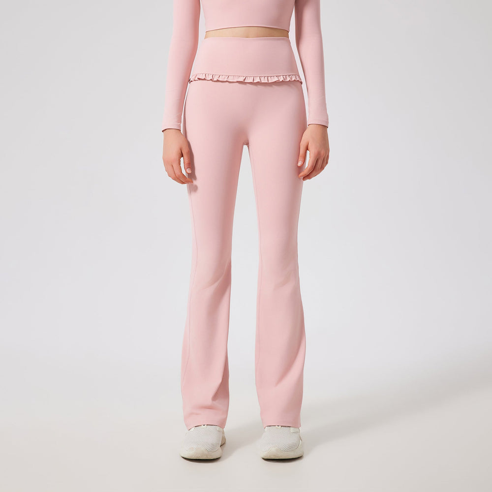 Ruffled Skinny Yoga Pants Women High Waist Slimming Sports Bell Bottom Pants Slim Fit Breathable Casual Fitness Trousers