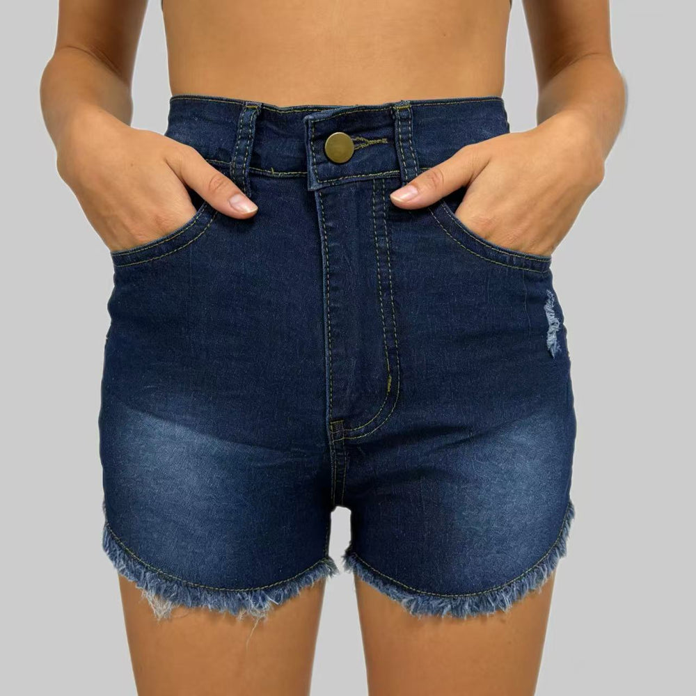 Stretch Slim Fit Ripped Tassel Women Jeans Denim Shorts