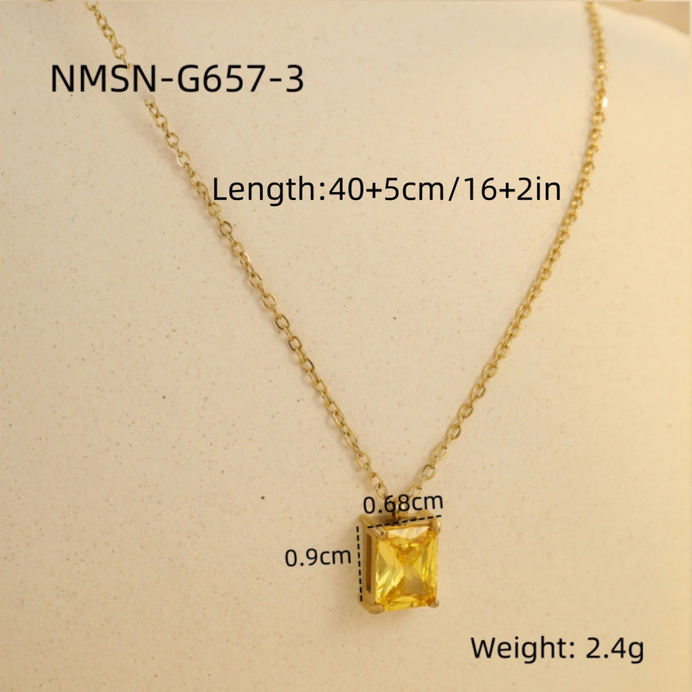 Light Luxury High Grade Stainless Steel Necklace Square Zircon Embellished Simple All Match Women Titanium Steel Clavicle Chain