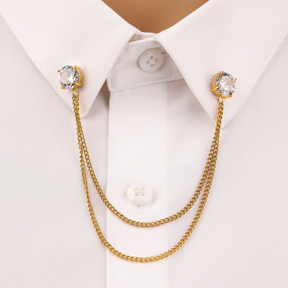Arrival Square Zircon Stainless Steel Collar Pin High Grade Shirt Neckline Decorative Jewelry