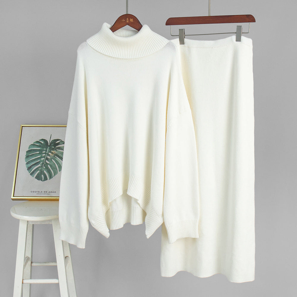 Turtleneck Sweater Skirt Set Women Autumn Winter Loose Knitted Two Piece Sweater Set Women