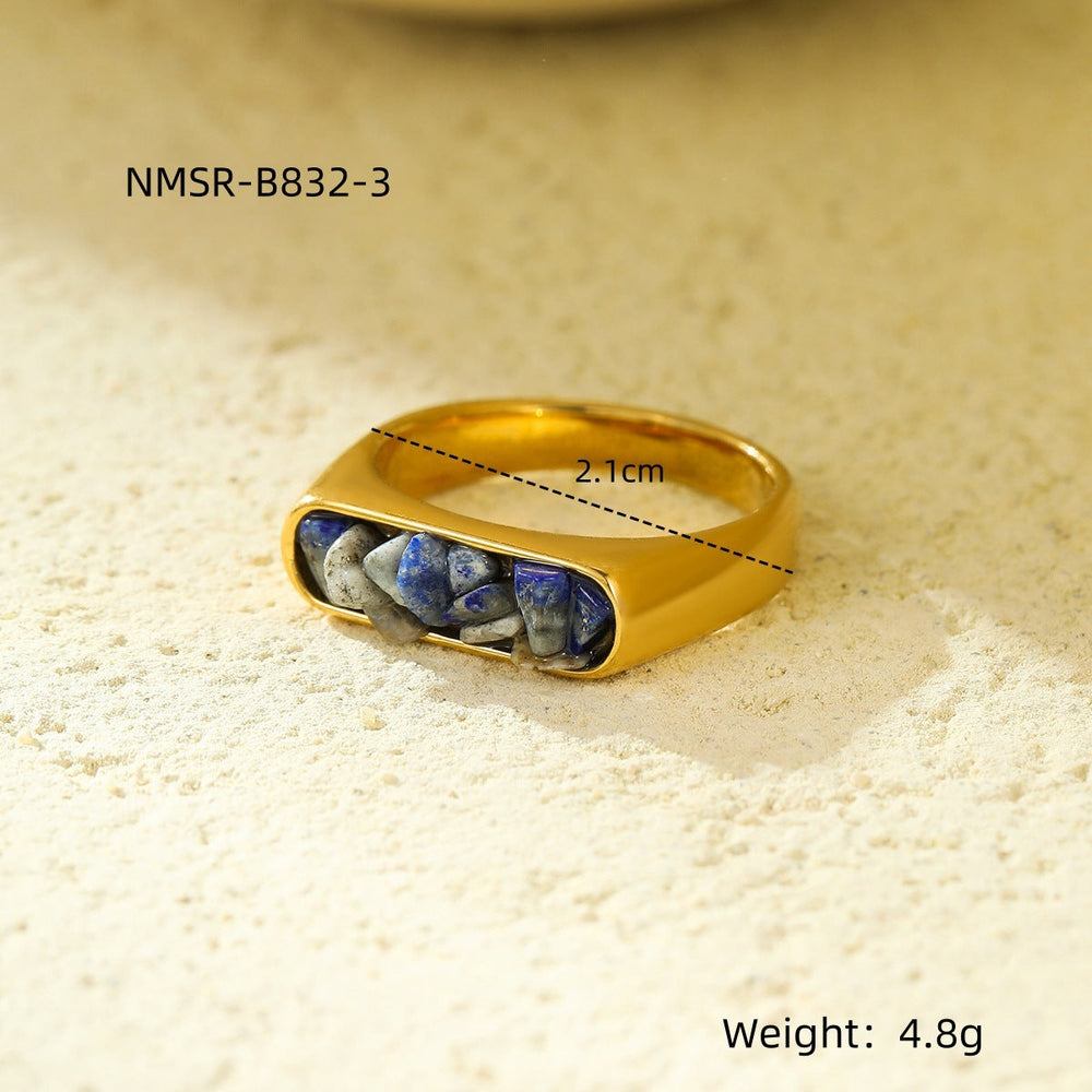 French Vintage Simple Inlaid Natural Stone Exquisite Elegant Stainless Steel Ring Rings All Match Jewelry Women