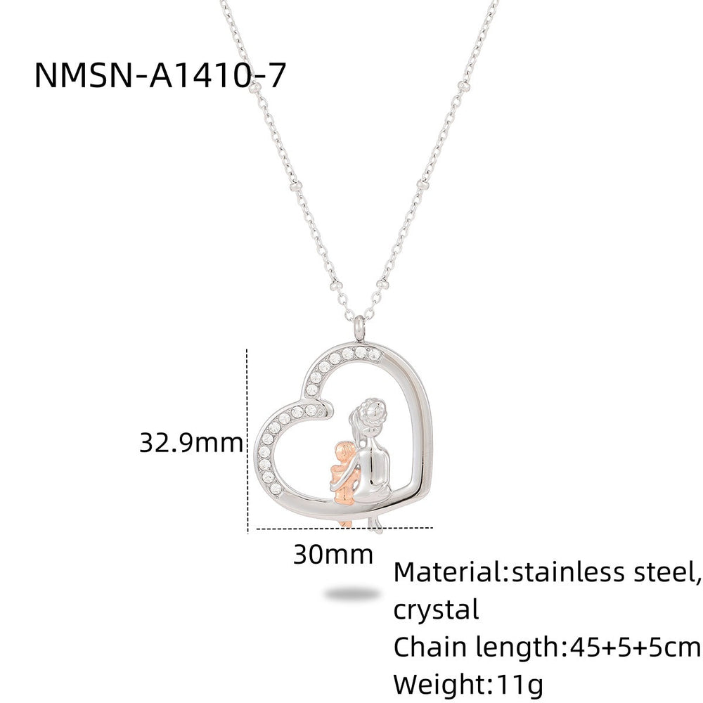 Heart Shape with Diamond Titanium Steel Necklace Women Creative Stainless Steel Embellished