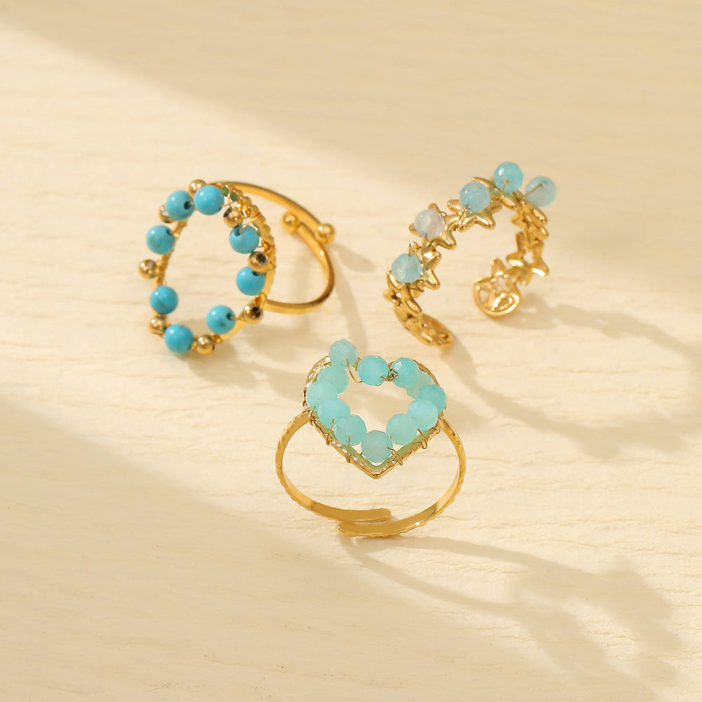 Blue Natural Stone Love Design Titanium Steel Ring Women Arrival Minority High Grade Stainless Steel Ring