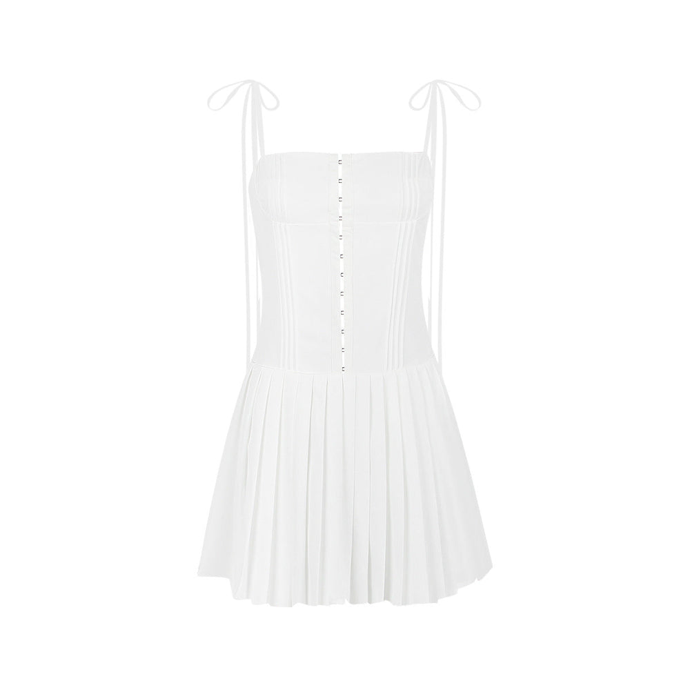 Women Clothing Sexy Backless White Summer French Strap Dress