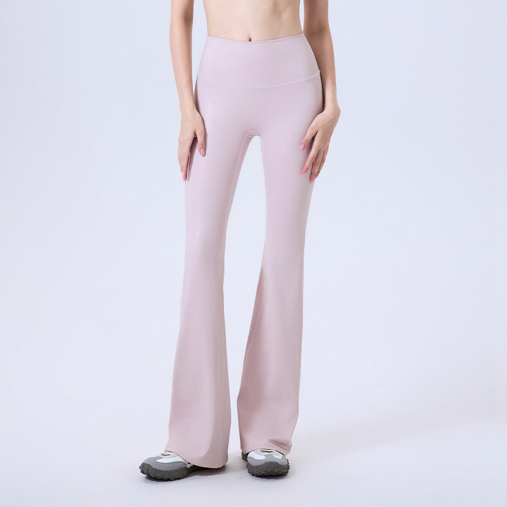 High Waist Faux Leather Sports Bell Bottom Pants Seamless Anti Hemmed Trousers Women Running Thin Fitness Pants Yoga Pants