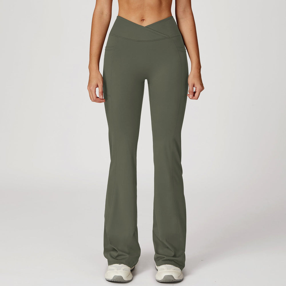 High Waist Nude Feel Bell Bottom Pants Women Cross Waist Wide Leg Bootcut Trousers Outdoor Casual Sports Bell Bottom Pants