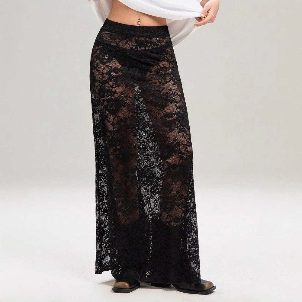 Summer Women Clothing Solid Color Slim Sheath Street High Waist Lace Skirt