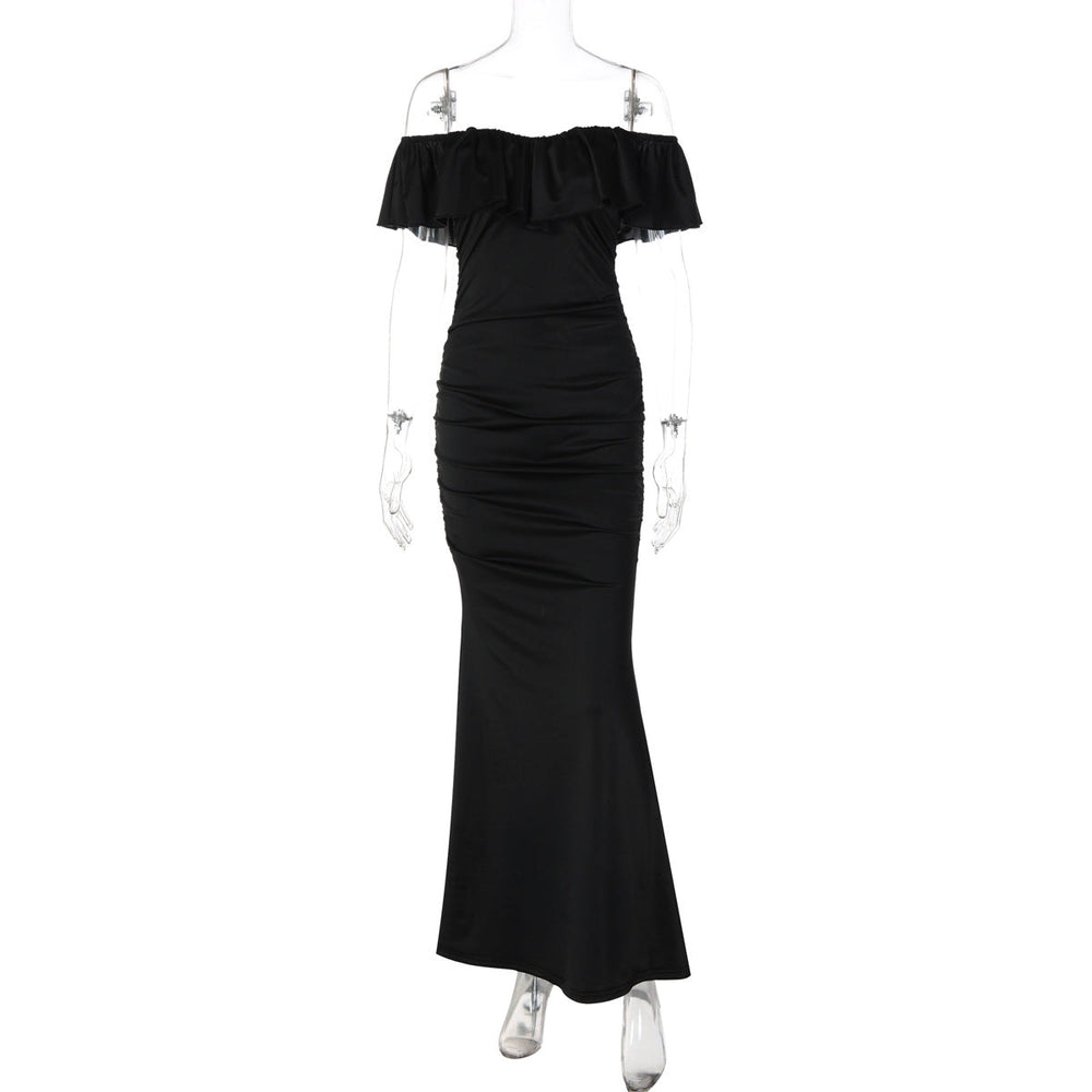 Women Clothing Summer Tube Top off Shoulder Fashionable Pleated Waist Slimming Dress