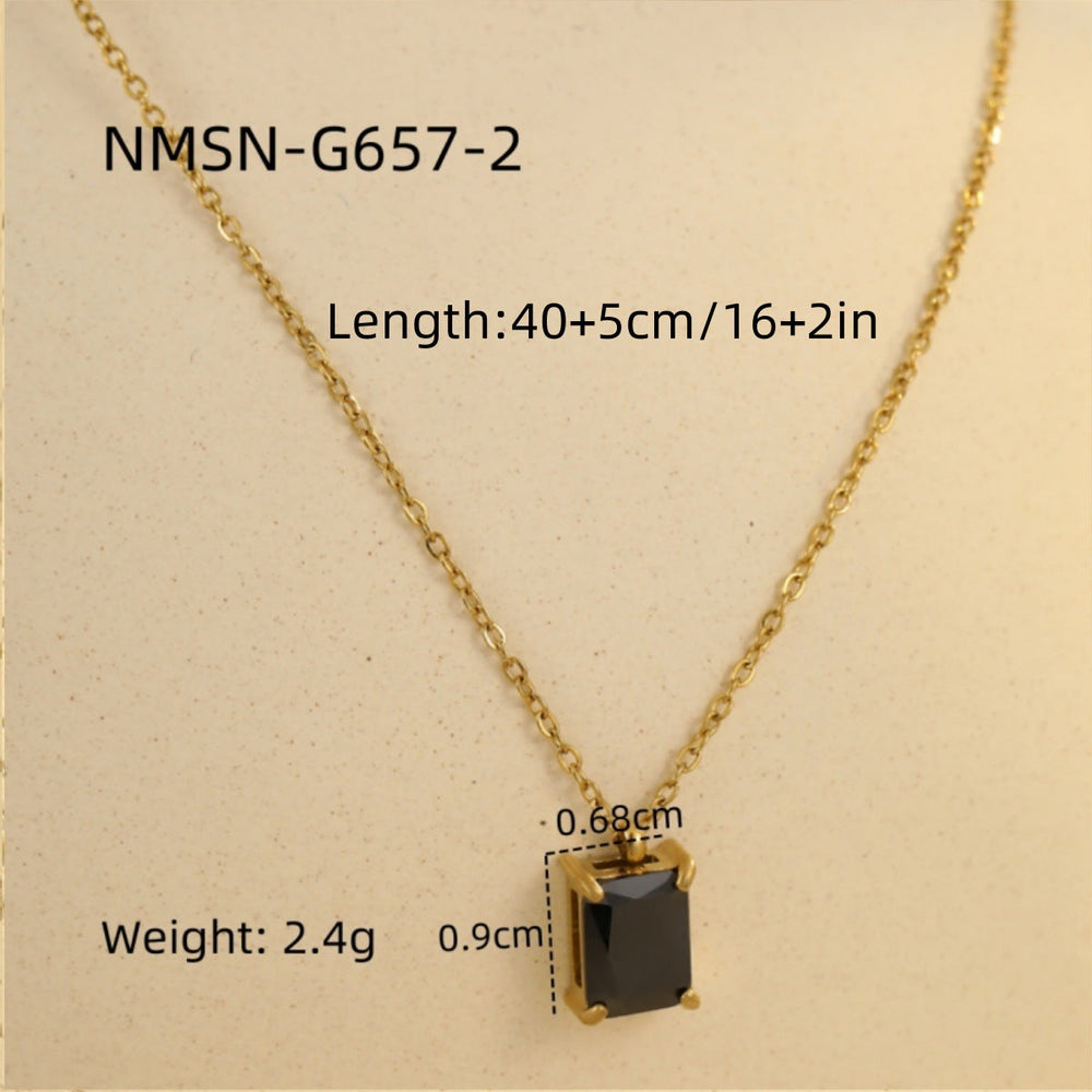 Light Luxury High Grade Stainless Steel Necklace Square Zircon Embellished Simple All Match Women Titanium Steel Clavicle Chain