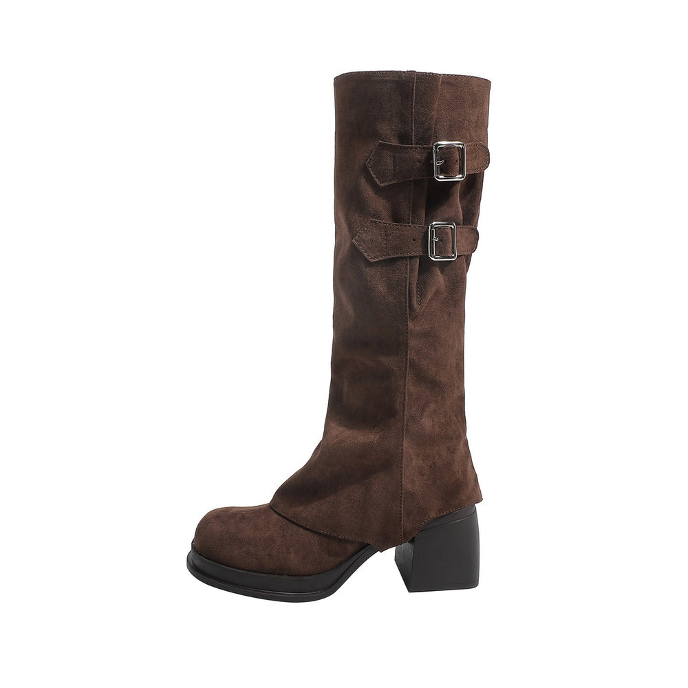Two Way Wear Long Boots Autumn Winter Detachable Pile Boots Thick High Heel Platform High Leg Boot Retro Pantyhose Boots