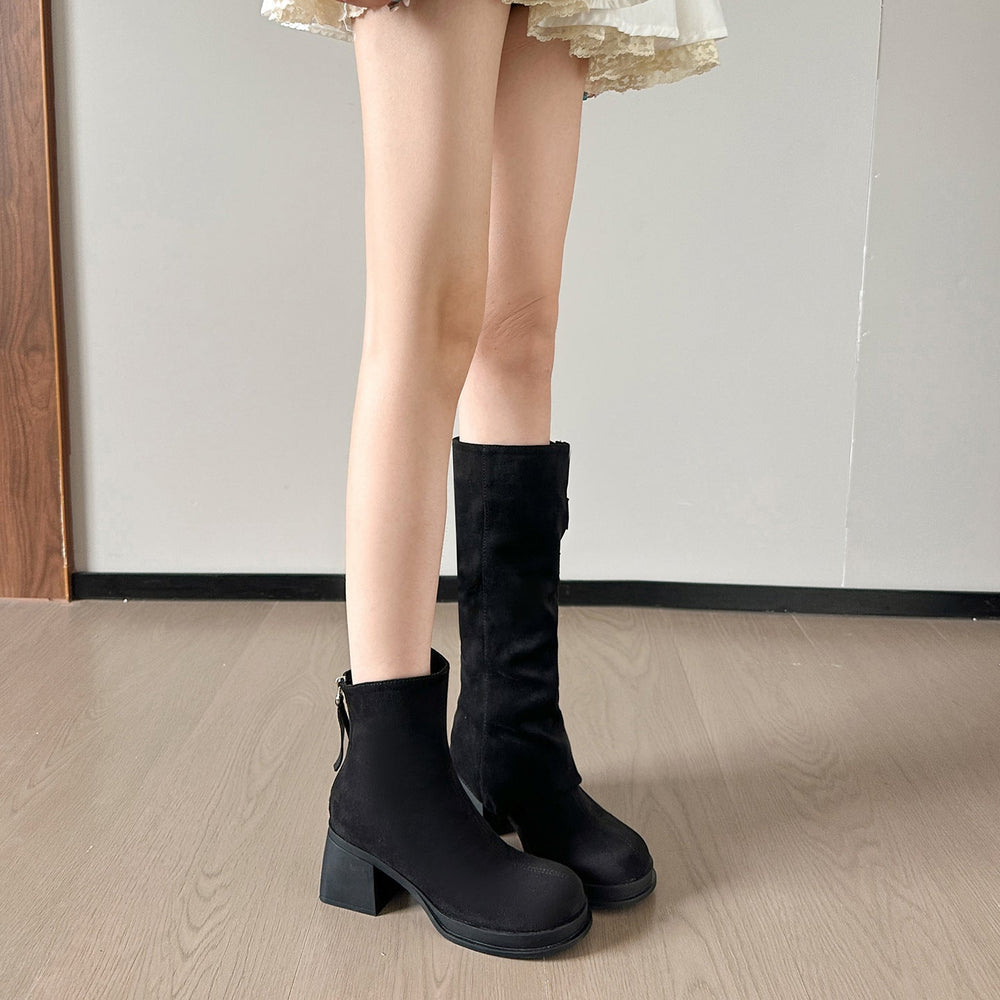 Two Way Wear Long Boots Autumn Winter Detachable Pile Boots Thick High Heel Platform High Leg Boot Retro Pantyhose Boots