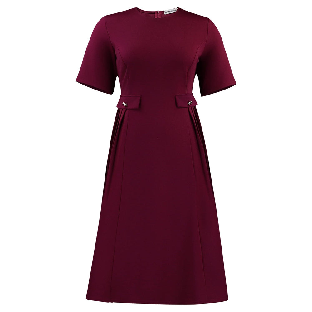 Women Wear Summer round Neck Short Sleeve Elegant Solid Color Midi Dress