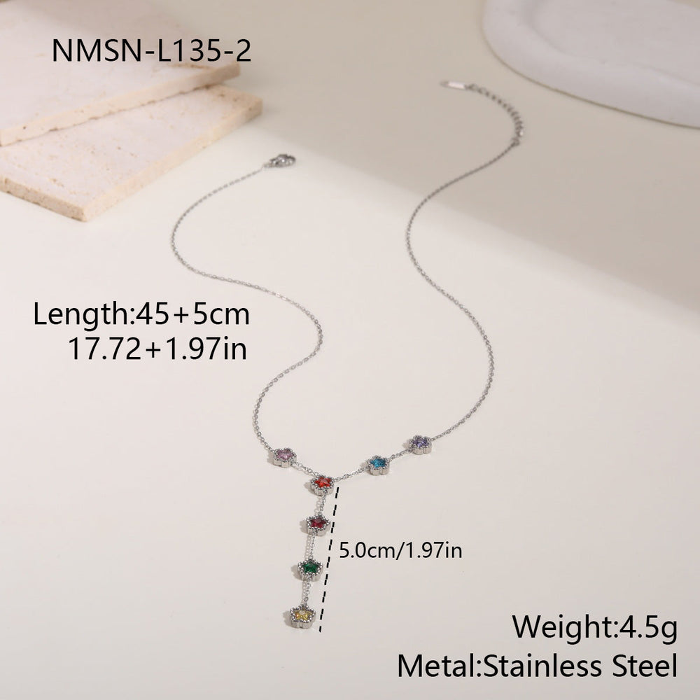 Floral Color Zircon Stainless Steel Necklace Y Word Chain High Sense Necklace