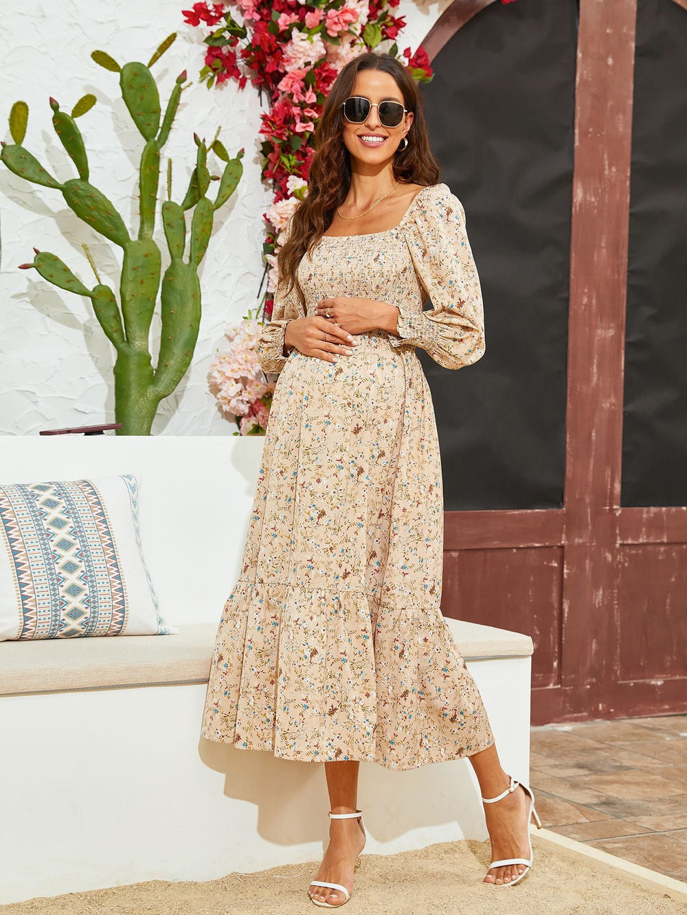 Spring Summer Women Chiffon Dress Fresh Small Floral Dress Bell Sleeve Dress