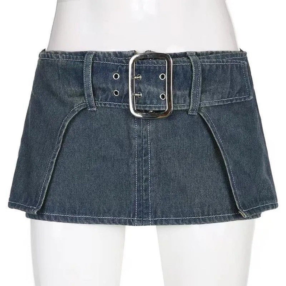 Sexy Personalized Design Faux Two Layer Ultra Short Denim Skirt Distressed Waist Large Breasted Hip Lift Skirt