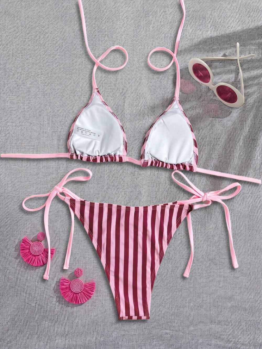 Women Striped Printed Bikini Halter Strap Sexy Split Bikini Seaside Swimwear