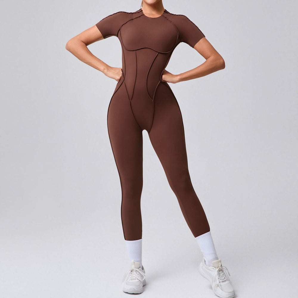 Autumn Winter Three Dimensional Backless Tight Short Sleeved Trousers Jumpsuit One Piece Sports Yoga Jumpsuit