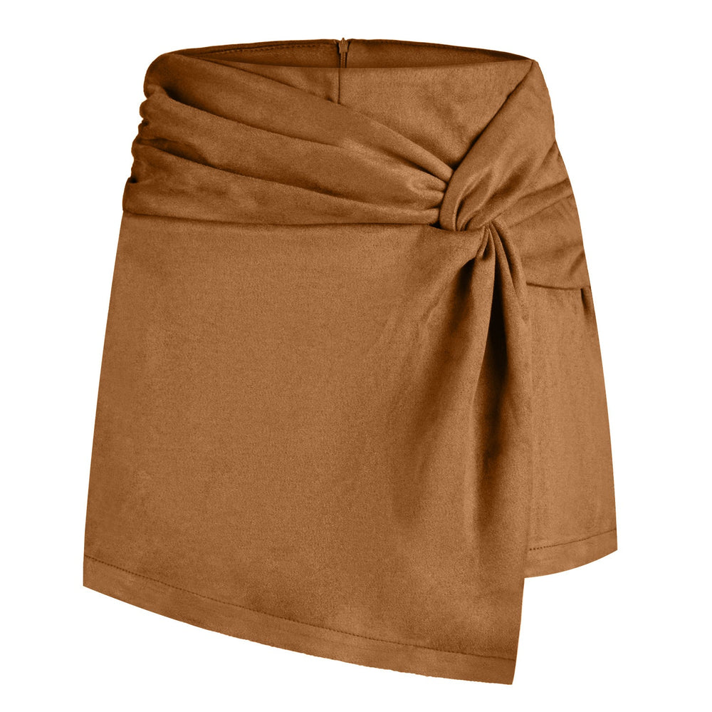 Women Skort Suede Kinked Pantskirt Heap Pleated Irregular Asymmetric Pantskirt Short Skirt