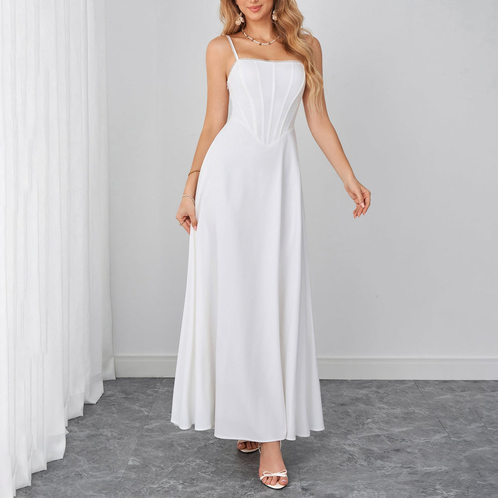 Summer Cami Dress Sexy Backless Lace up Waist Slimming Boning Corset Maxi Dress