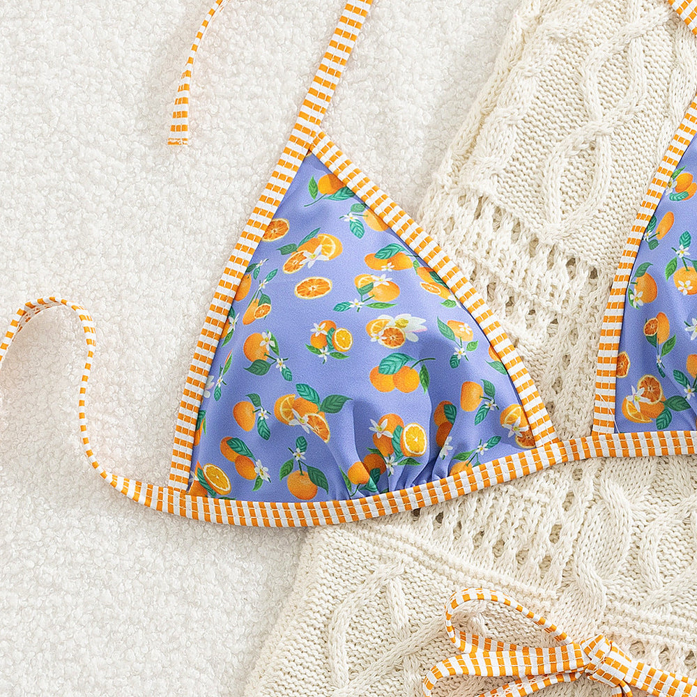 Women Bikini Fruit Lace up Two Piece Sexy Bikini Swimsuit