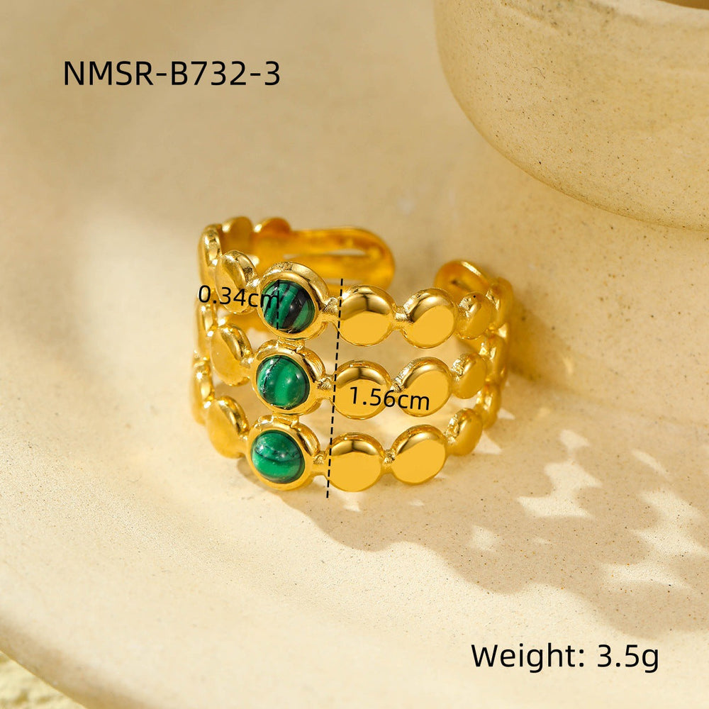 Retro Stainless Steel Gemstone Natural Stone Ring 18K Gold Plated Titanium Steel Ring Ornament