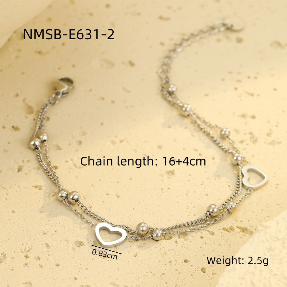 Fashionable Stainless Steel Double Layers Loving Heart Twin 18K Gold Non Fading Valentine Day Gift Bracelet