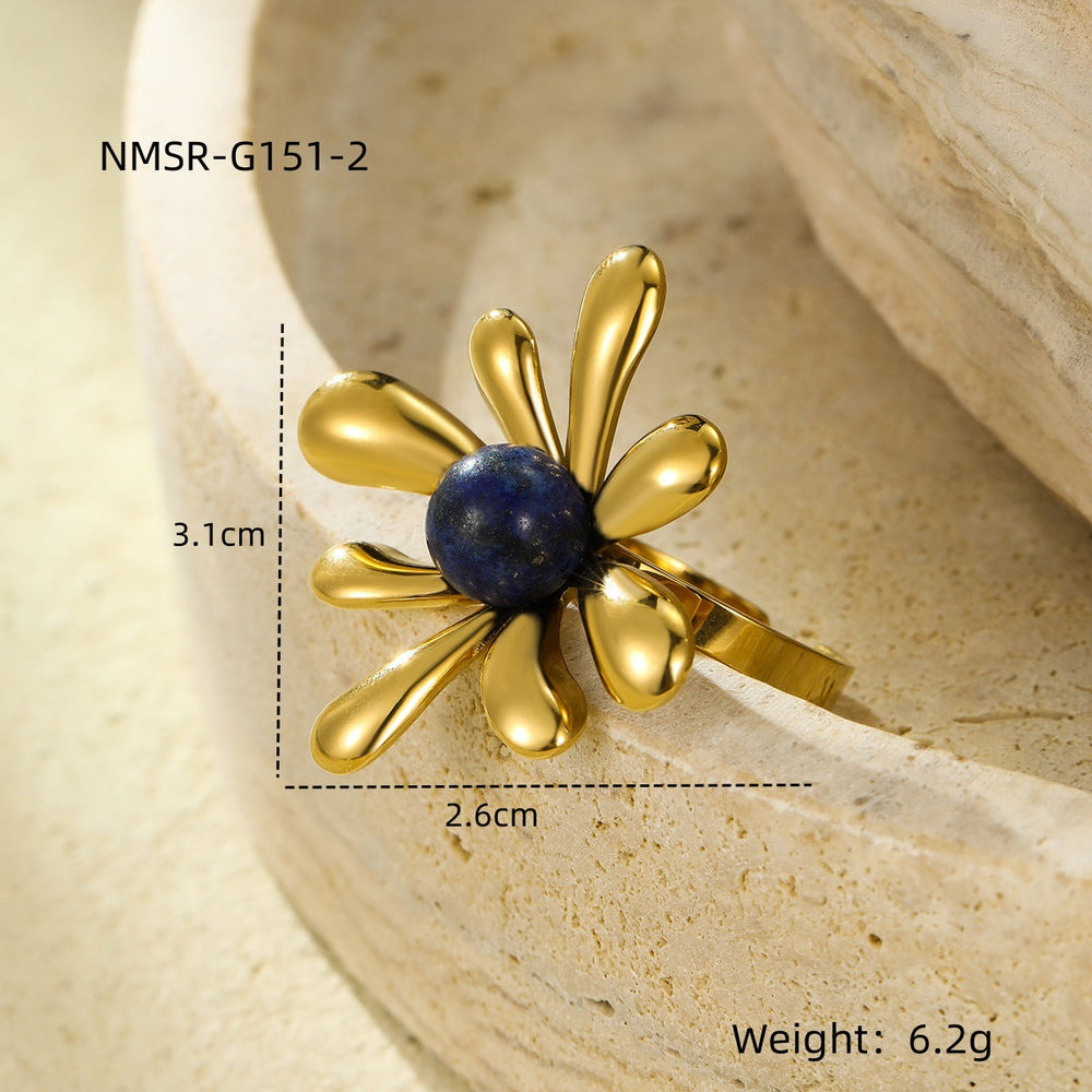 Irregular Asymmetric Petals Trendy Stainless Steel Open Ring Light Luxury High Sense Ring Women