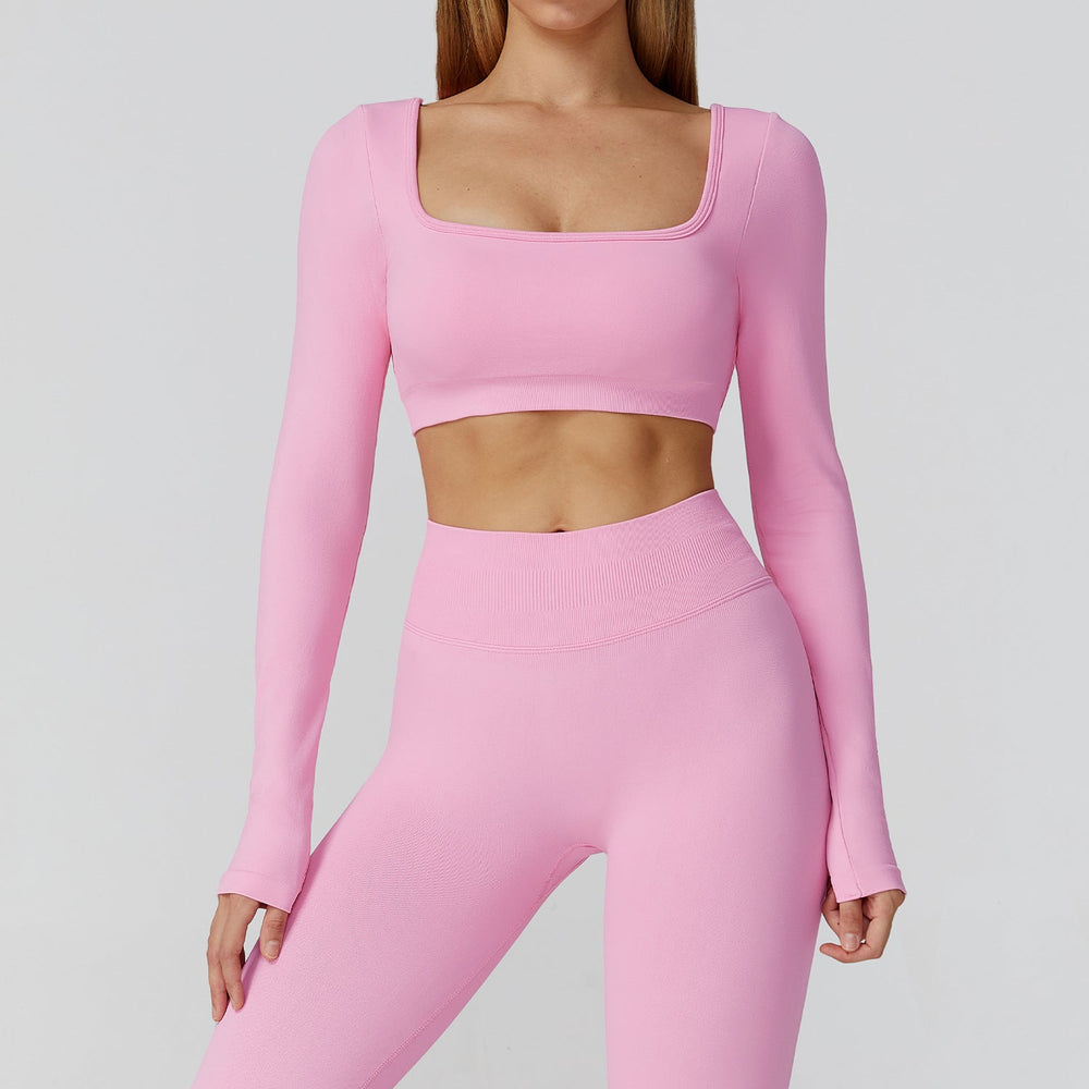 Sollinarry Slim Fit Seamless Yoga Clothes Hollow Out Cutout out Beauty Back Yoga Long Sleeve Women Sports Running Fitness Clothes