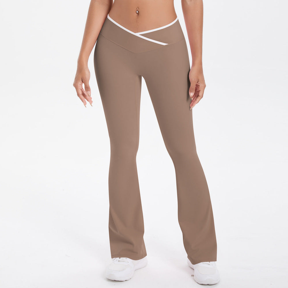 Nude Feel Skinny Yoga Pants Micro Pull Contrast Color Cross High Waist Wide Leg Bell Bottoms Women Sports Fitness Pants