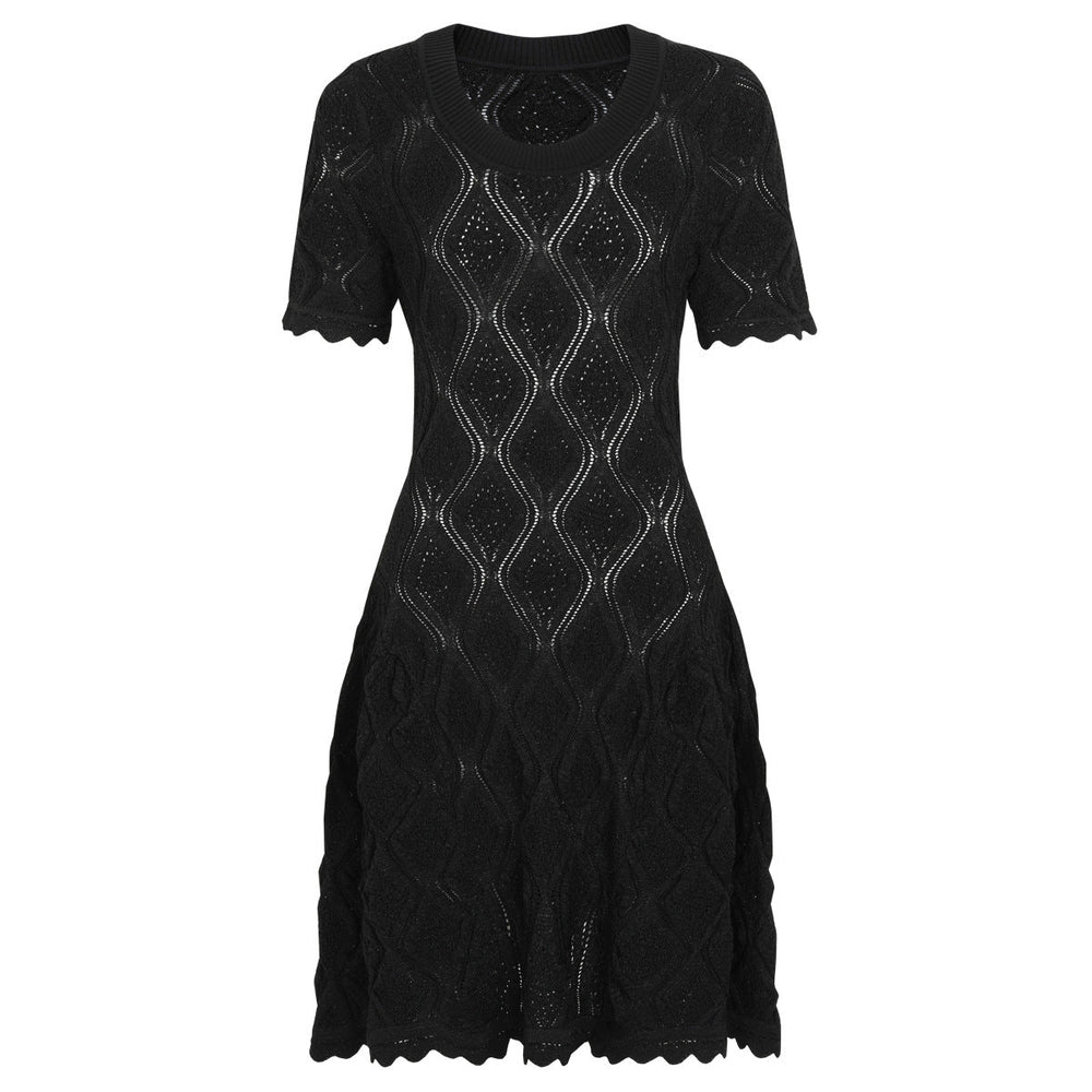 Summer Ladies Internet Popular Slim Fitting Slimming Short Sleeve Embroidered Hollow Out Cutout Dress Women