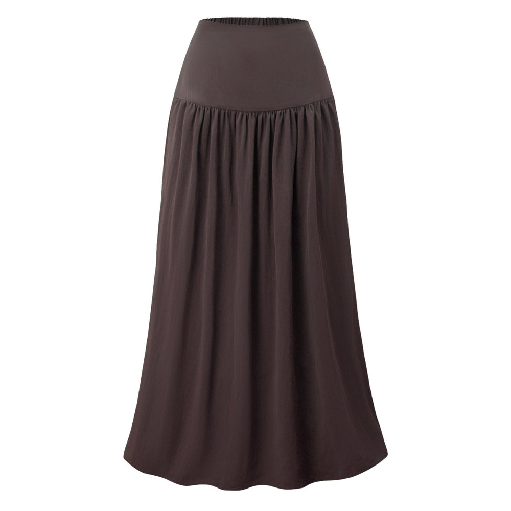 Women Cotton Pocket Skirt High Waist Back Elastic Dress Loose Pleated Large Swing Skirt