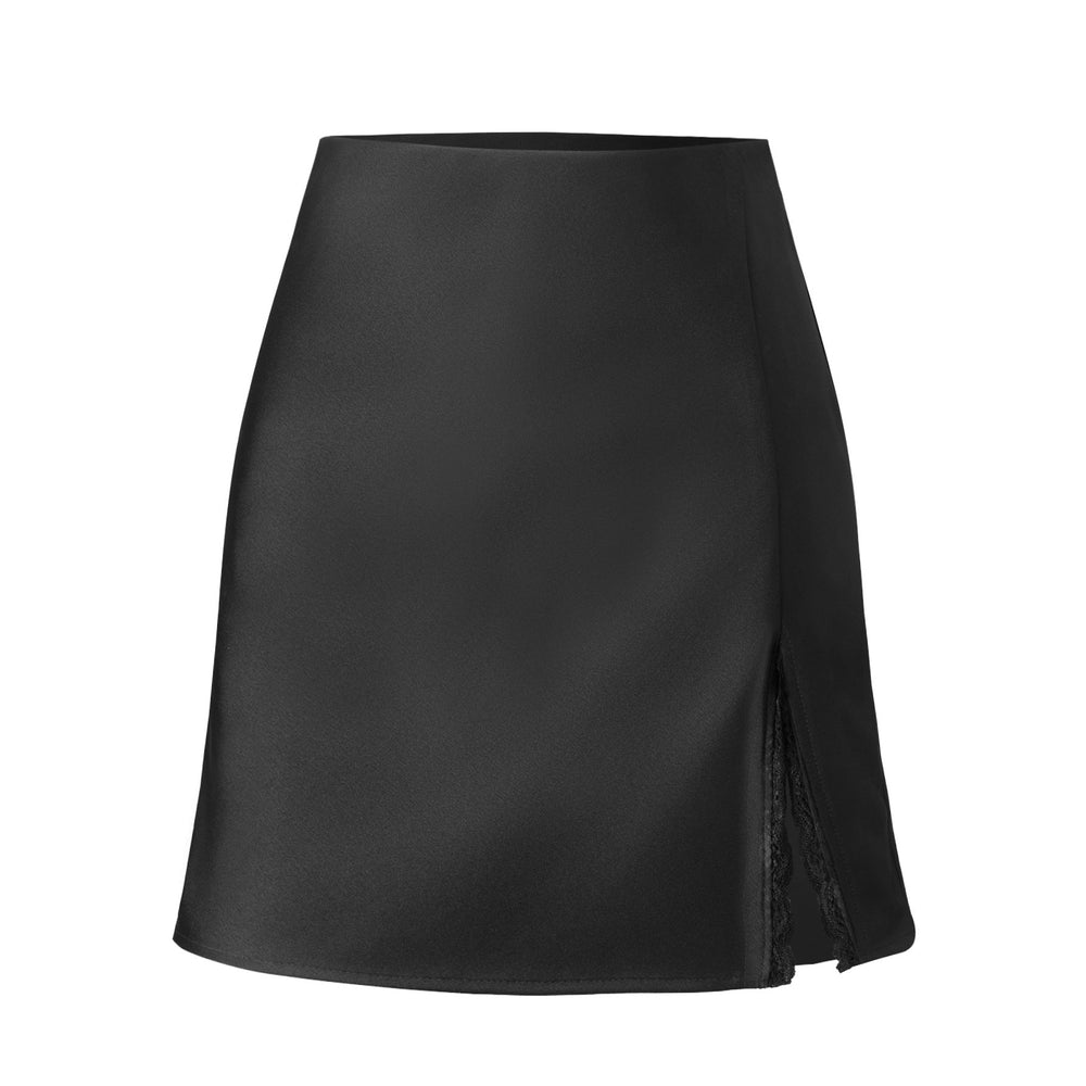 Satin Skirt Lace Split High Waist Elastic Short Skirt Sexy Hip Skirt Women