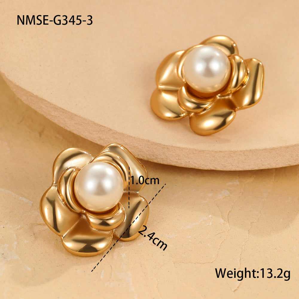 Pearl Series Earrings Stainless Steel 18K Gold Plating Stud Earrings Elegant Floral Earrings