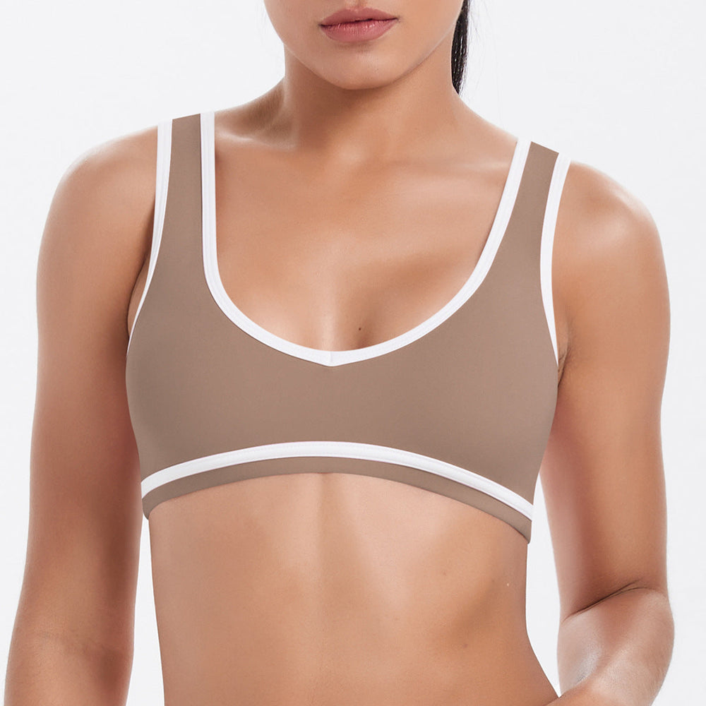 Tight Nude Feel Contrast Color Sports Back Shaping Women Backless Yoga Bra Tennis Workout Clothes Outer Wear Sports Top