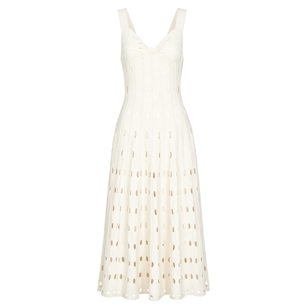 Summer Sleeveless V neck Knitted All Matching Slim Fit Figure Flattering Sleeveless Sling Mid Length Dress