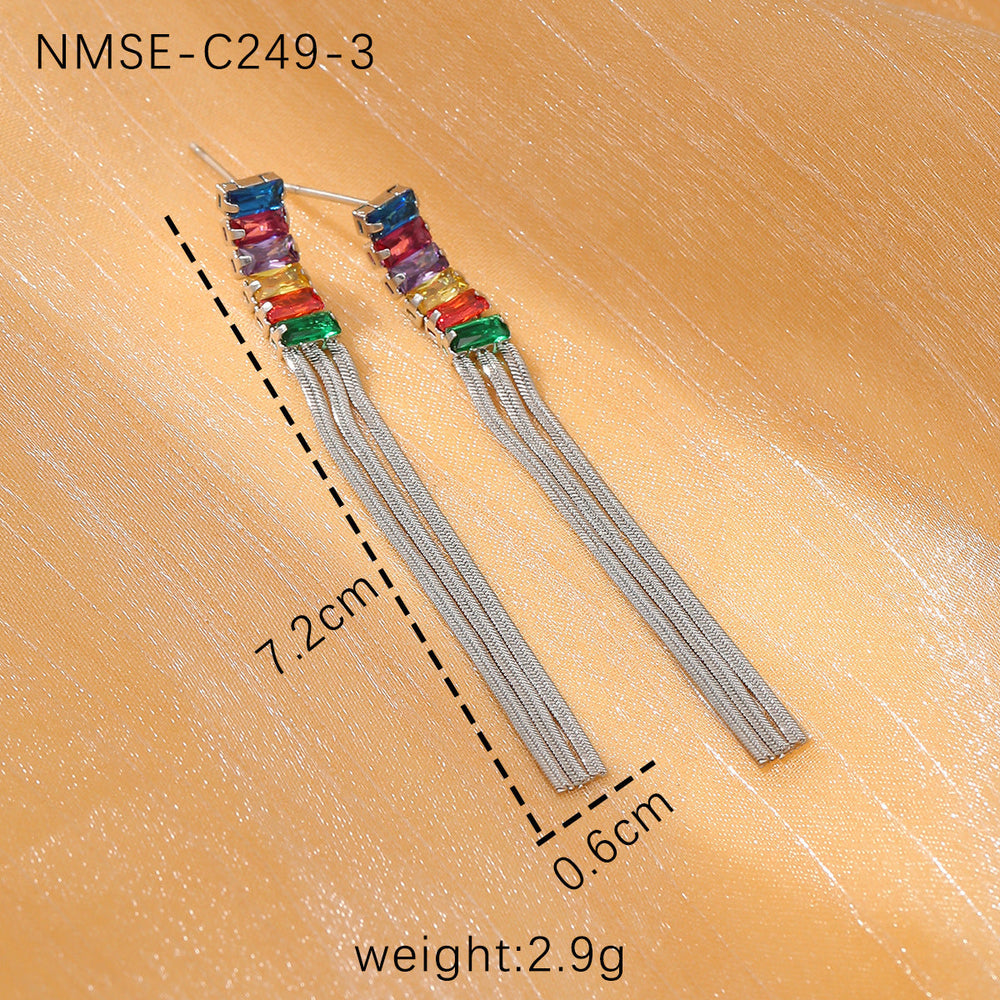 Diamond Tassel Titanium Steel Earrings Women Affordable Luxury Wild High Grade Stainless Steel Earrings Women