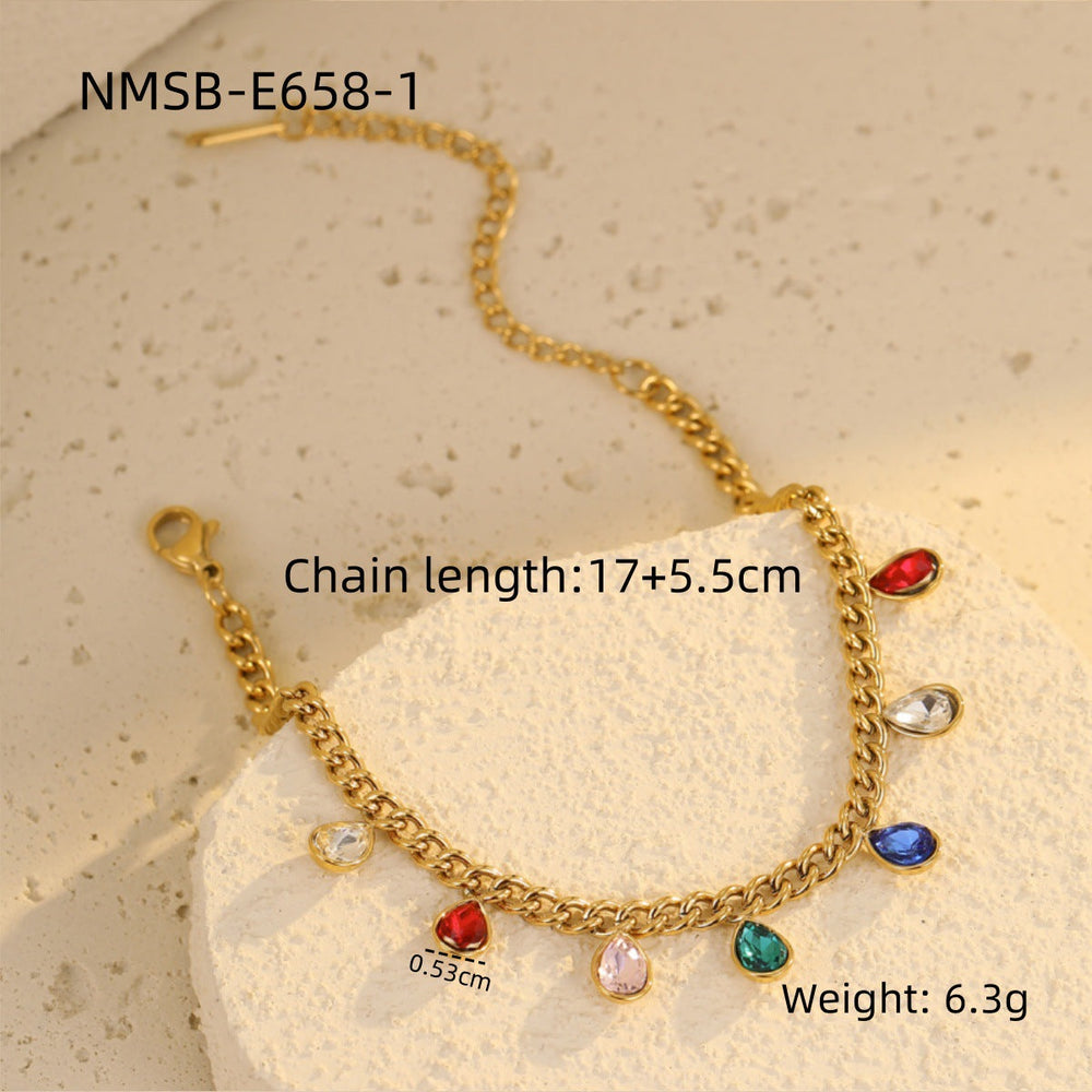 Classic All Match Stainless Steel Bracelet High Grade Colored Loving Heart Geometric Abstract Rhinestone Tassel Titanium Steel Jewelry