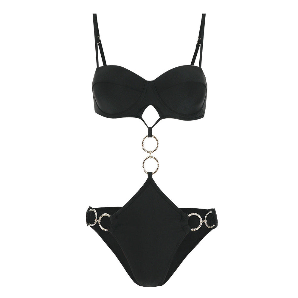 Solid Color One Piece Bikini Sexy Open Back Swimsuit Women Bikini