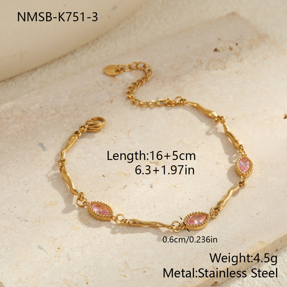 Inlaid Color Zircon Stainless Steel Bracelet Non Fading Light Luxury High Grade Sense Ornament