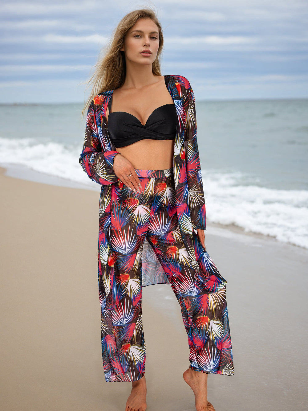Four Piece Set Women Swimsuit Long Sleeve Blouse Sun Protective Pants Bikini